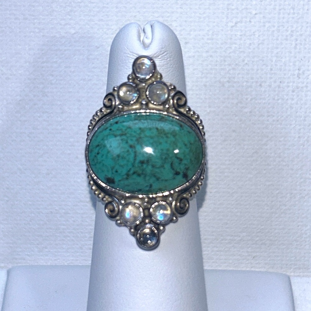NWOT Artisan Made Sterling Silver Turquoise Labradorite Gemstone Ring Boho